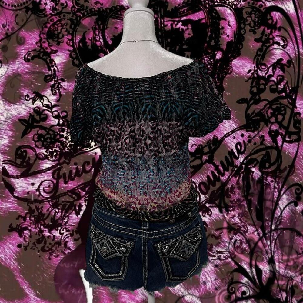 zebra swirl print washed abstract watercolor sheer y2k top - Picture 6 of 8